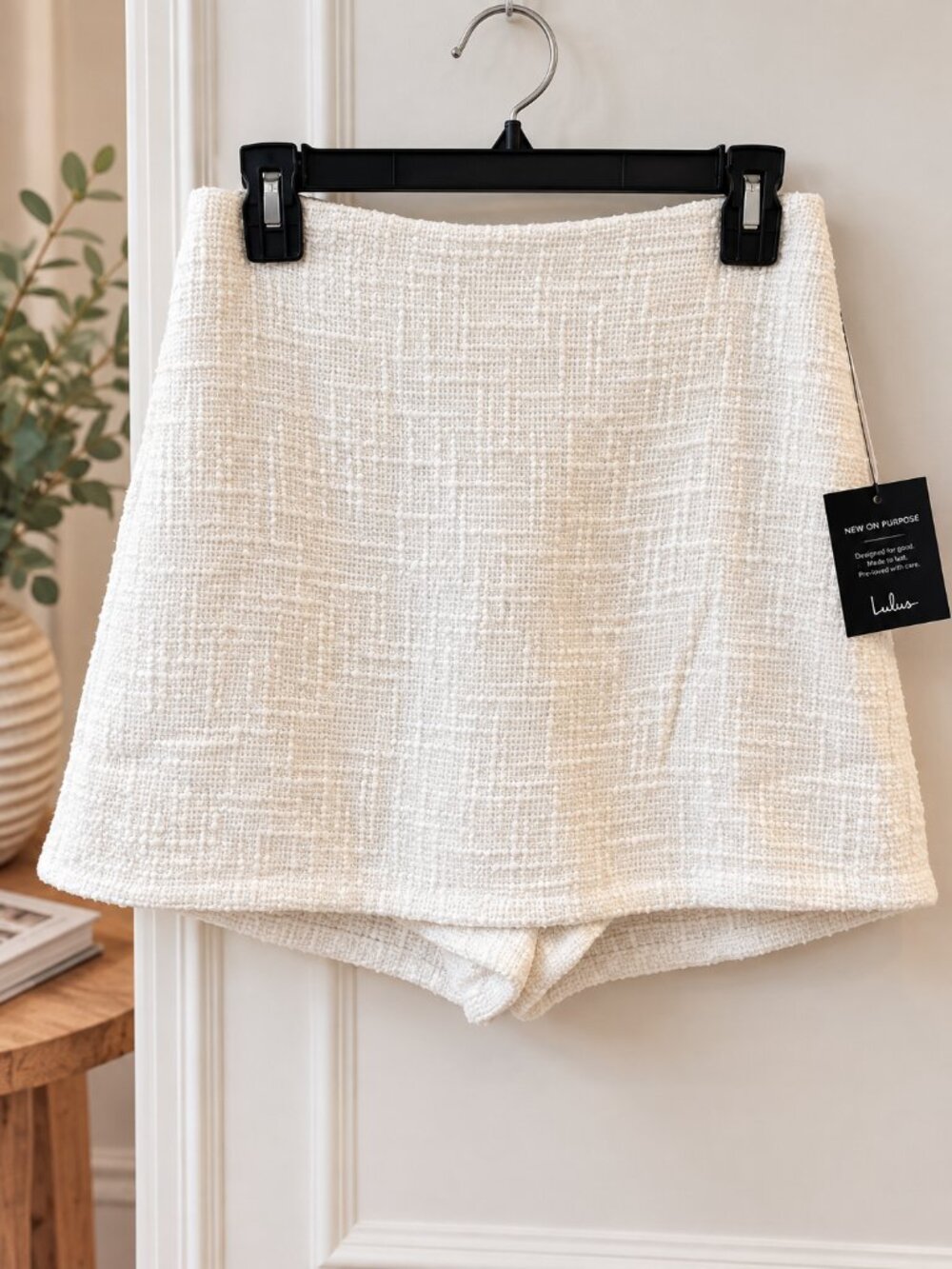 Lulus Ivory Tweed Skort High Waisted Textured Mini Shorts NWT M